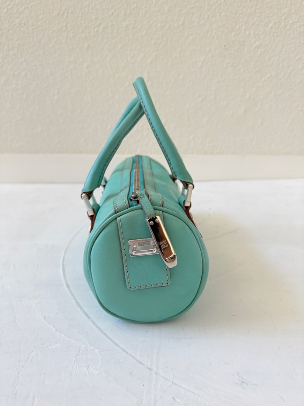 Vintage Michael Kors Barrel Bag 2000s Y2K Mint Green Teal - Picture 4 of 12